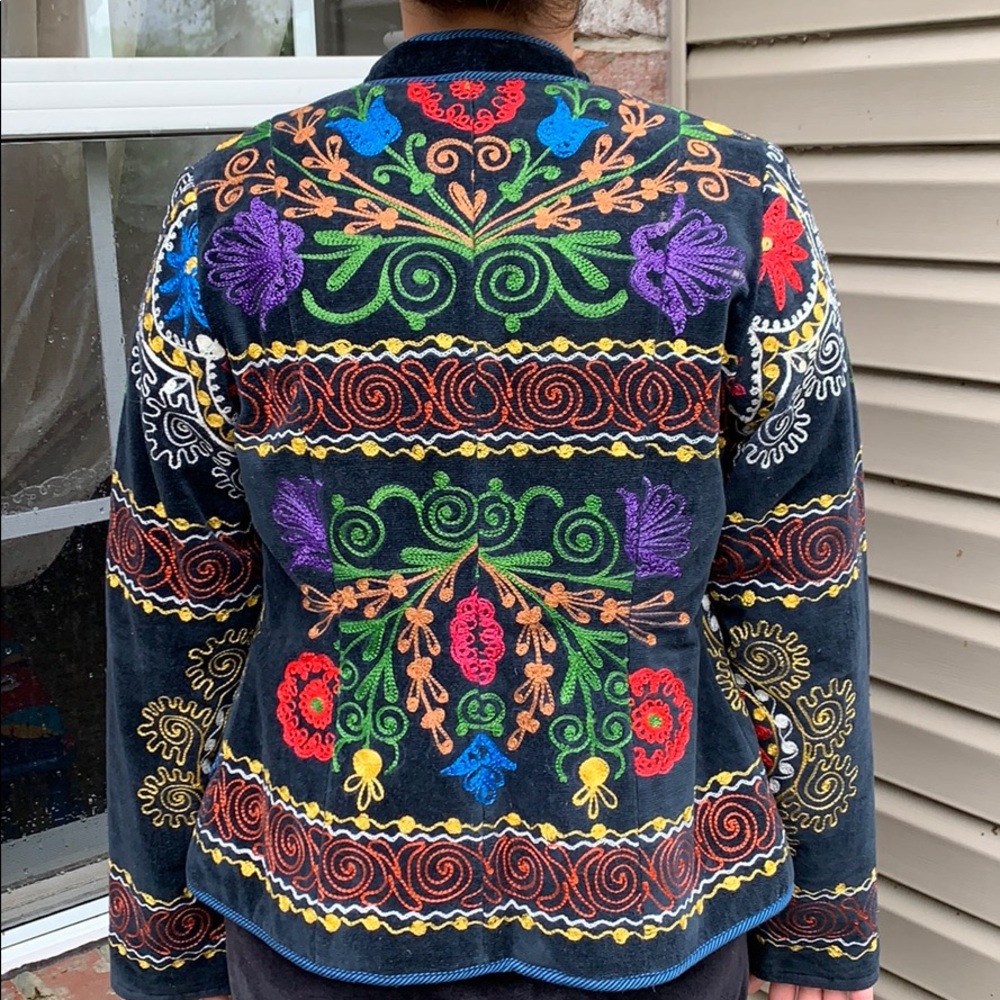 Boho style embroidered handmade jacket w/pockets
